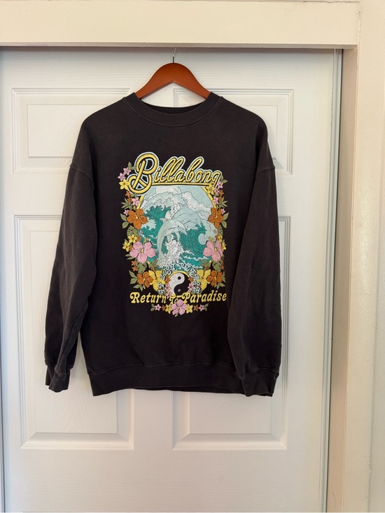 Billabong Sweaters - Billabong Black 'Return to Paradise' Graphic Crewneck Sweatshirt